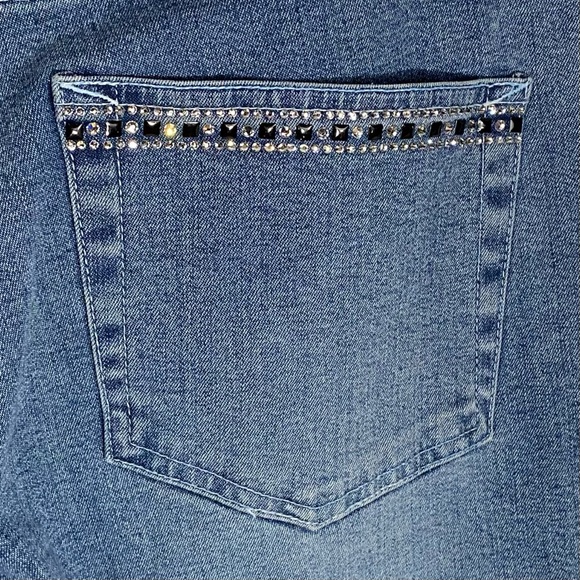 Christine Alexander Boot Cut Denim Jeans Size 6 Rhinestone Embellished - Picture 4 of 11